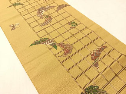 平和屋着物●本場筑前博多織　八寸名古屋帯　雪芝兎文　正絹　逸品　CABJ0435vp