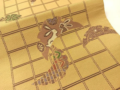 平和屋着物●本場筑前博多織　八寸名古屋帯　雪芝兎文　正絹　逸品　CABJ0435vp