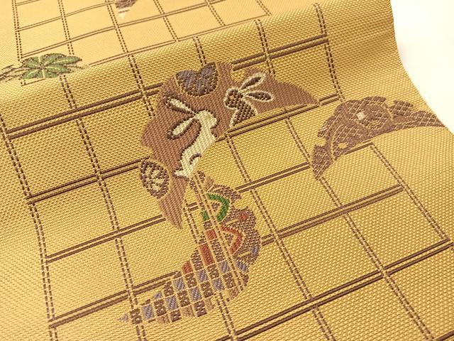 平和屋着物●本場筑前博多織　八寸名古屋帯　雪芝兎文　正絹　逸品　CABJ0435vp