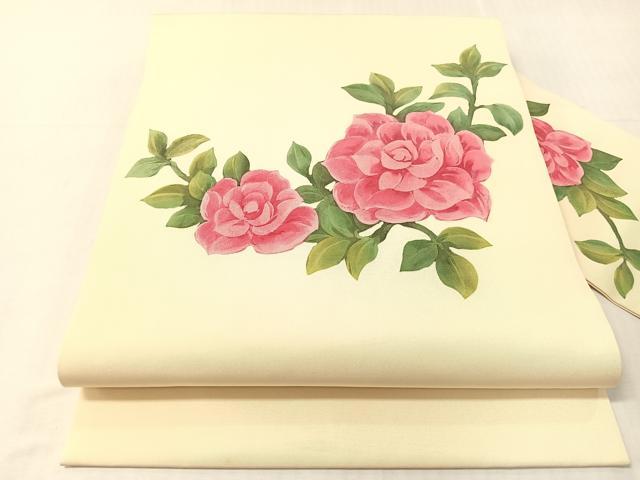 平和屋着物●塩瀬　九寸名古屋帯　ろうけつ染め　草花文　正絹　逸品　CABJ0436vp