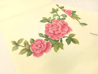 平和屋着物●塩瀬　九寸名古屋帯　ろうけつ染め　草花文　正絹　逸品　CABJ0436vp