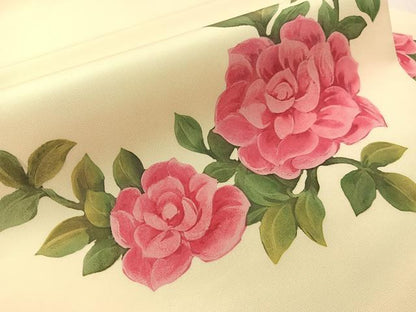 平和屋着物●塩瀬　九寸名古屋帯　ろうけつ染め　草花文　正絹　逸品　CABJ0436vp