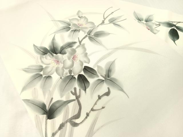 平和屋着物●塩瀬　九寸名古屋帯　作家物　手描き　枝花文　銀彩　正絹　逸品　CABJ0439vp