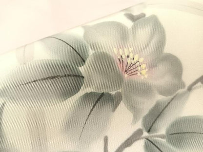 平和屋着物●塩瀬　九寸名古屋帯　作家物　手描き　枝花文　銀彩　正絹　逸品　CABJ0439vp