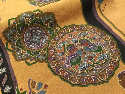 平和屋着物●全通柄　九寸名古屋帯　鏡裏双鳥花文　金彩　正絹　逸品　CABJ0440vp