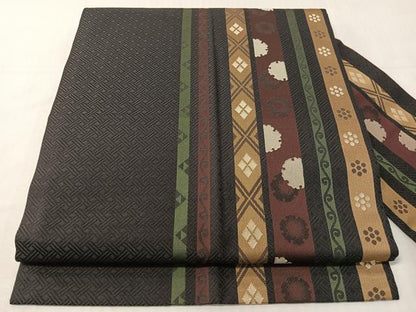 平和屋着物●全通柄　九寸名古屋帯　雪輪花間道　正絹　逸品　CABJ0441vp