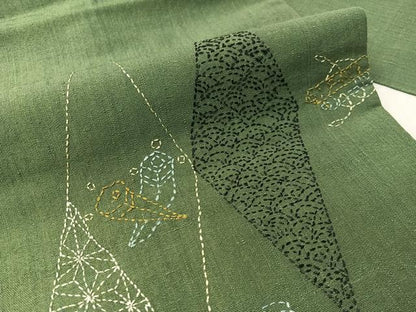 平和屋着物●総刺繍　刺し子　九寸名古屋帯　紬地　宝尽くし菱文　正絹　逸品　CABJ0442vp