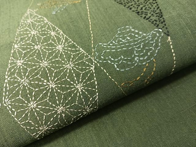 平和屋着物●総刺繍　刺し子　九寸名古屋帯　紬地　宝尽くし菱文　正絹　逸品　CABJ0442vp