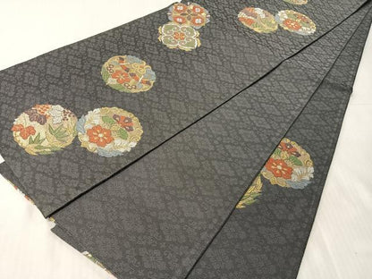 平和屋着物▽西陣　六通柄袋帯　スリーシーズン　春夏秋　桐丸華文　金糸　証紙付き　正絹　逸品　CABJ0444vp