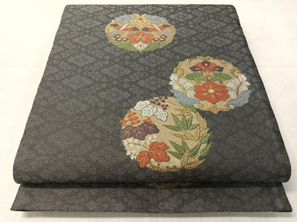 平和屋着物▽西陣　六通柄袋帯　スリーシーズン　春夏秋　桐丸華文　金糸　証紙付き　正絹　逸品　CABJ0444vp