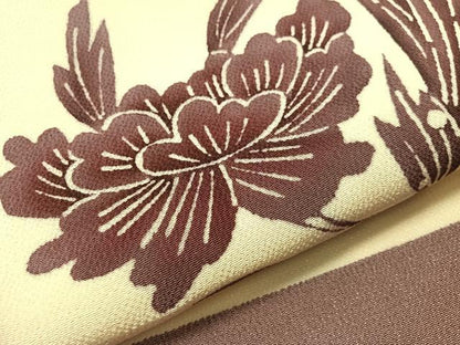 平和屋着物●九寸名古屋帯　型染め　草花文　鬼しぼ縮緬　正絹　逸品　CABJ0445vp