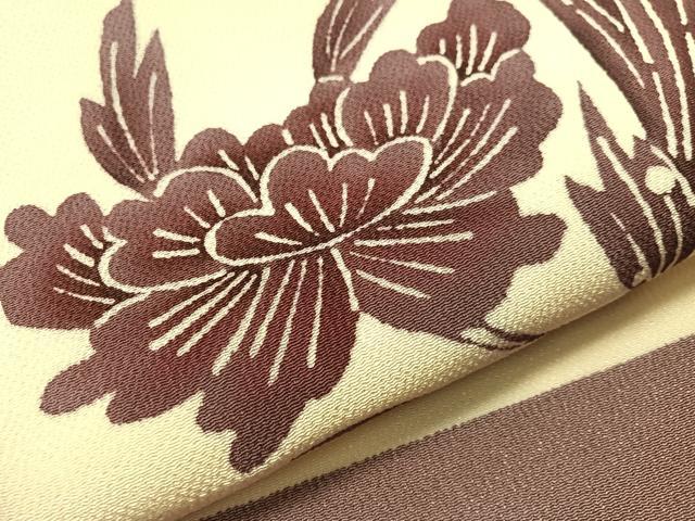 平和屋着物●九寸名古屋帯　型染め　草花文　鬼しぼ縮緬　正絹　逸品　CABJ0445vp