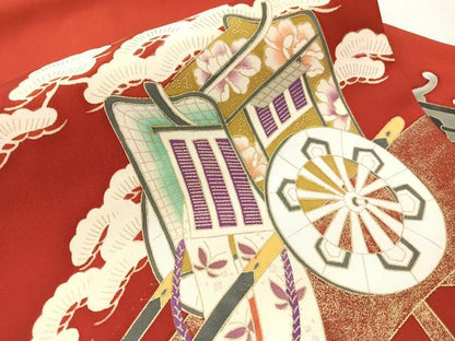 平和屋着物●塩瀬　九寸名古屋帯　御所車　金彩　正絹　逸品　CABJ0446vp