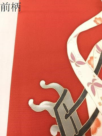 平和屋着物●塩瀬　九寸名古屋帯　御所車　金彩　正絹　逸品　CABJ0446vp
