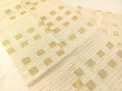 平和屋着物●九寸名古屋帯　変わり市松文様　金糸　正絹　逸品　CABJ0447vp
