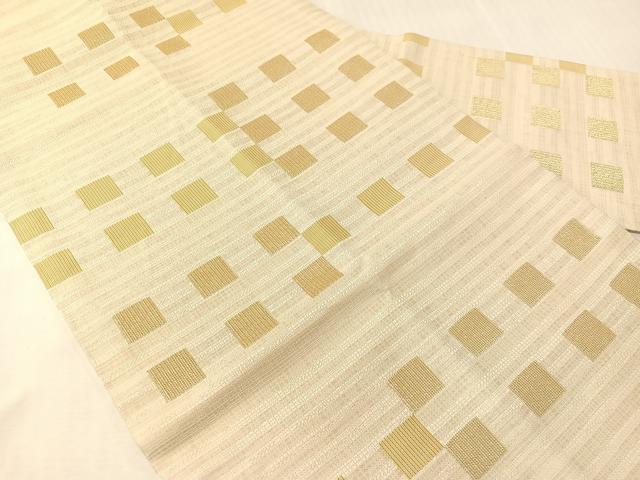 平和屋着物●九寸名古屋帯　変わり市松文様　金糸　正絹　逸品　CABJ0447vp