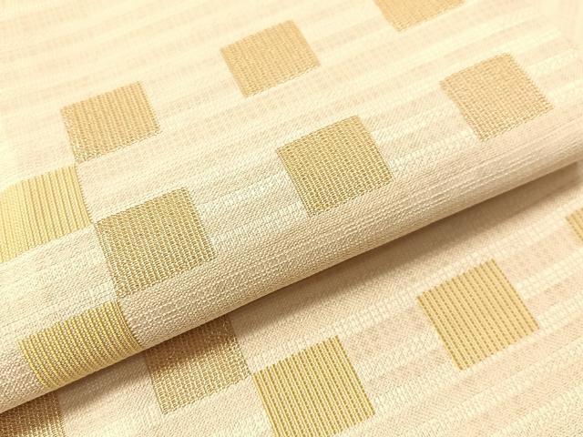 平和屋着物●九寸名古屋帯　変わり市松文様　金糸　正絹　逸品　CABJ0447vp