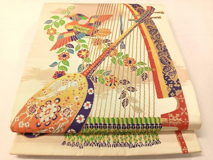 平和屋着物●龍村晋謹製　六通柄袋帯　天平威楽錦　金銀糸　正絹　逸品　CABJ0448vp