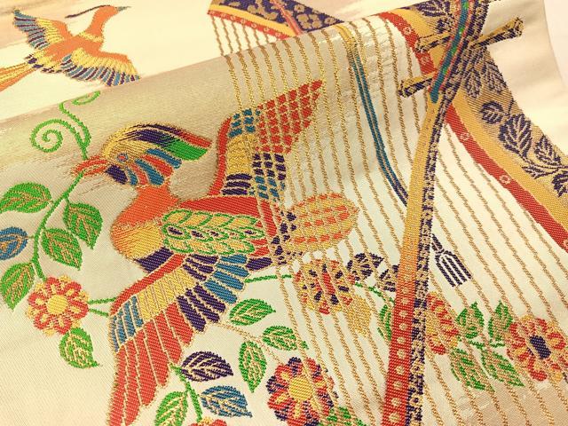 平和屋着物●龍村晋謹製　六通柄袋帯　天平威楽錦　金銀糸　正絹　逸品　CABJ0448vp