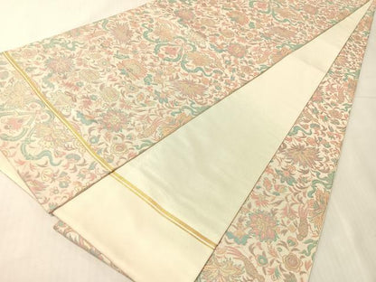 平和屋着物●織物一筋名門　織悦　全通柄　本袋帯　更紗唐草鳥文　金糸　正絹　逸品　CABJ0449vp