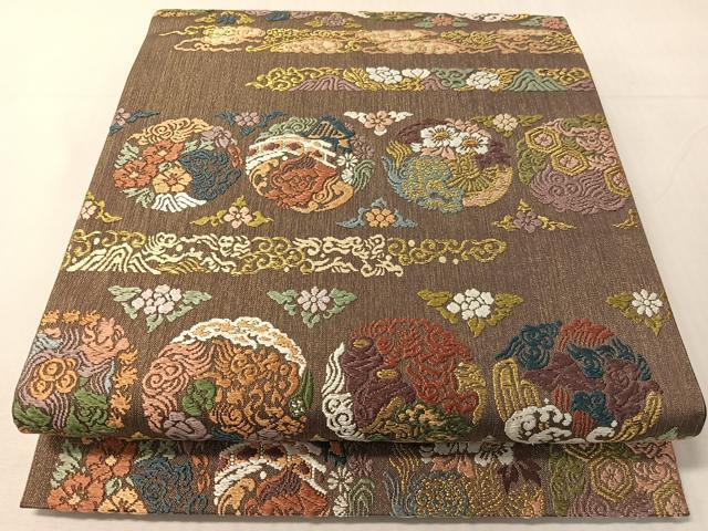 平和屋着物●六通柄京袋帯　唐織　吉祥花丸文　金糸　名古屋三越扱い　正絹　逸品　CABJ0450vp