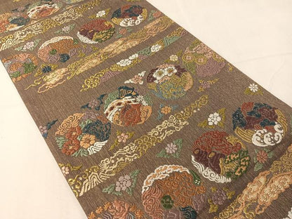 平和屋着物●六通柄京袋帯　唐織　吉祥花丸文　金糸　名古屋三越扱い　正絹　逸品　CABJ0450vp