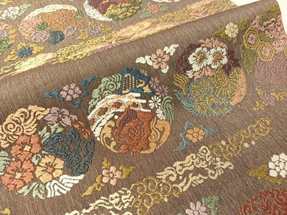 平和屋着物●六通柄京袋帯　唐織　吉祥花丸文　金糸　名古屋三越扱い　正絹　逸品　CABJ0450vp