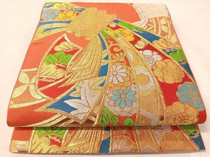 平和屋着物●西陣　川島織物　六通柄　本袋帯　束ね熨斗花文　金銀糸　正絹　逸品　CABJ0453vp
