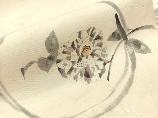平和屋着物●塩瀬　九寸名古屋帯　作家物　手描き　刺繍　枝花丸文　金糸　正絹　逸品　CABJ0454vp