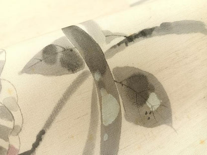 平和屋着物●塩瀬　九寸名古屋帯　作家物　手描き　刺繍　枝花丸文　金糸　正絹　逸品　CABJ0454vp