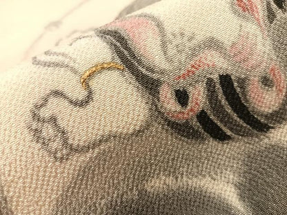 平和屋着物●九寸名古屋帯　手描き　雷神　金彩　鬼しぼ縮緬　正絹　逸品　CABJ0456vp