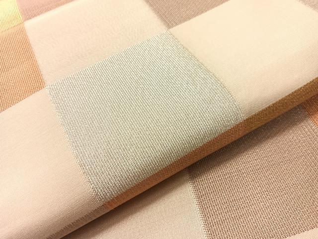平和屋着物●田中工芸織物　祥園謹製　六通柄袋帯　克絲綴　市松文様　金銀糸　正絹　逸品　CABJ0457vp