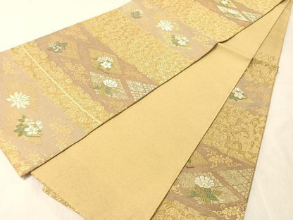 平和屋着物●西陣　いづくら謹製　六通柄袋帯　唐織　東宮御一家御印文　金糸　証紙付き　正絹　逸品　CABJ0458vp