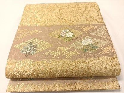 平和屋着物●西陣　いづくら謹製　六通柄袋帯　唐織　東宮御一家御印文　金糸　証紙付き　正絹　逸品　CABJ0458vp