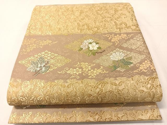 平和屋着物●西陣　いづくら謹製　六通柄袋帯　唐織　東宮御一家御印文　金糸　証紙付き　正絹　逸品　CABJ0458vp