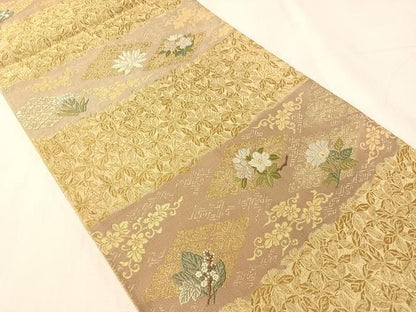 平和屋着物●西陣　いづくら謹製　六通柄袋帯　唐織　東宮御一家御印文　金糸　証紙付き　正絹　逸品　CABJ0458vp