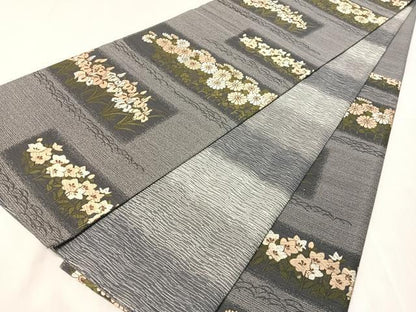 平和屋着物●両面　六通柄袋帯　唐織　横段花文　金糸　正絹　逸品　CABJ0460vp