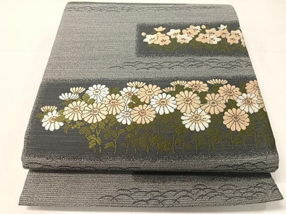 平和屋着物●両面　六通柄袋帯　唐織　横段花文　金糸　正絹　逸品　CABJ0460vp