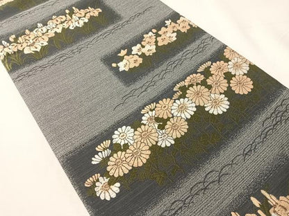平和屋着物●両面　六通柄袋帯　唐織　横段花文　金糸　正絹　逸品　CABJ0460vp