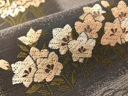 平和屋着物●両面　六通柄袋帯　唐織　横段花文　金糸　正絹　逸品　CABJ0460vp