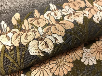 平和屋着物●両面　六通柄袋帯　唐織　横段花文　金糸　正絹　逸品　CABJ0460vp