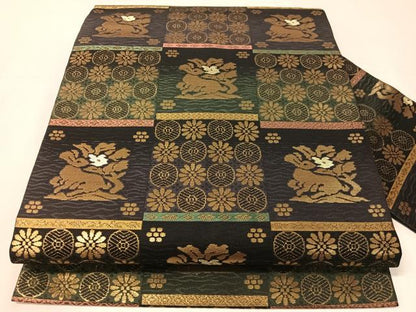 平和屋着物●九寸名古屋帯　角倉金襴　黒地　金糸　正絹　逸品　CABJ0463vp