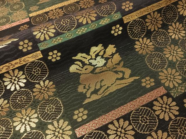 平和屋着物●九寸名古屋帯　角倉金襴　黒地　金糸　正絹　逸品　CABJ0463vp