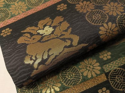 平和屋着物●九寸名古屋帯　角倉金襴　黒地　金糸　正絹　逸品　CABJ0463vp