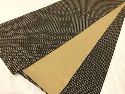 平和屋着物●全通柄袋帯　格子柄　黒地　銀糸　正絹　逸品　CABJ0466vp