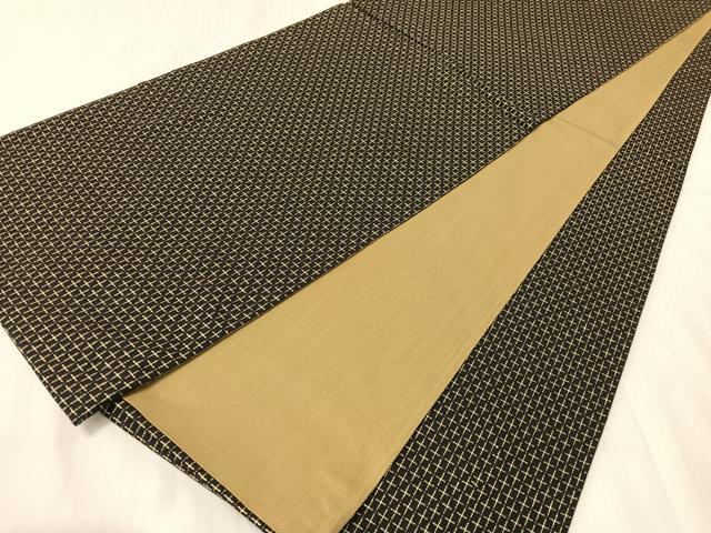 平和屋着物●全通柄袋帯　格子柄　黒地　銀糸　正絹　逸品　CABJ0466vp