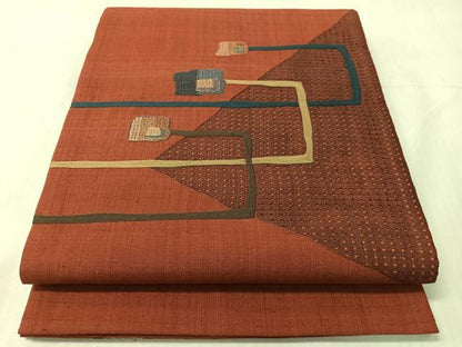 平和屋着物●中国三大刺繍　スワトウ刺繍　総刺繍　太鼓柄袋帯　紬地　吉祥文　金糸　正絹　逸品　CABJ0467vp
