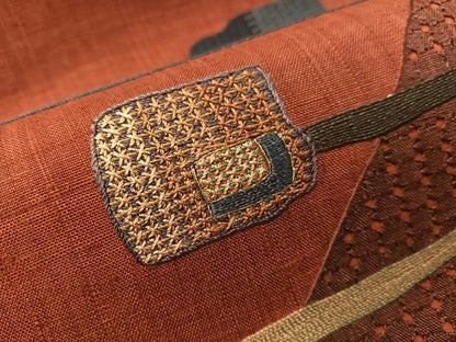 平和屋着物●中国三大刺繍　スワトウ刺繍　総刺繍　太鼓柄袋帯　紬地　吉祥文　金糸　正絹　逸品　CABJ0467vp