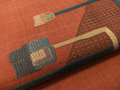 平和屋着物●中国三大刺繍　スワトウ刺繍　総刺繍　太鼓柄袋帯　紬地　吉祥文　金糸　正絹　逸品　CABJ0467vp