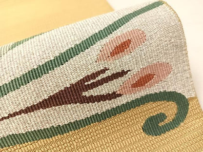 平和屋着物●八寸名古屋帯　綴れ　抽象文　銀糸　正絹　逸品　CABJ0468vp